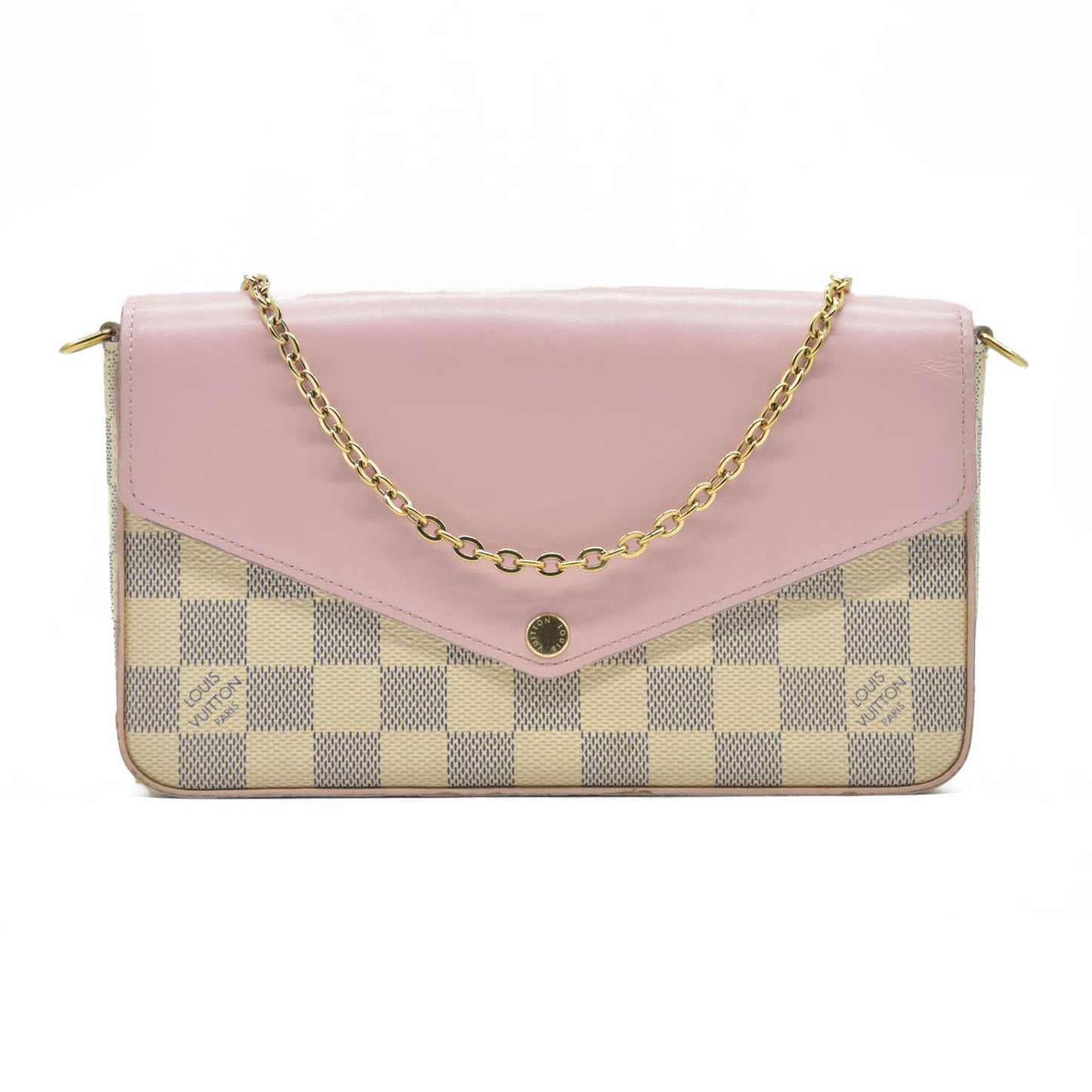 AUCTION $1720 Louis Vuitton  Damier Azur Calfskin Pochette Felicie Eau De Rose