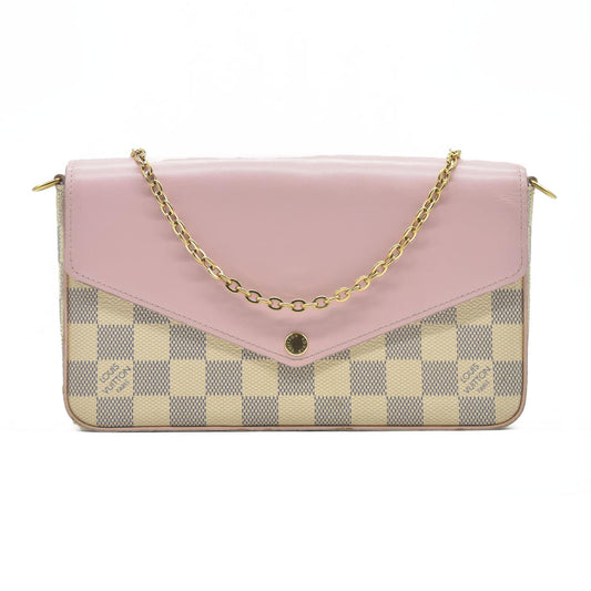 AUCTION $1720 Louis Vuitton  Damier Azur Calfskin Pochette Felicie Eau De Rose