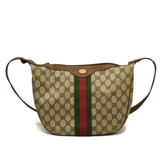 Gucci  GG Supreme Monogram Web Small Ophidia Half Moon Hobo Brown