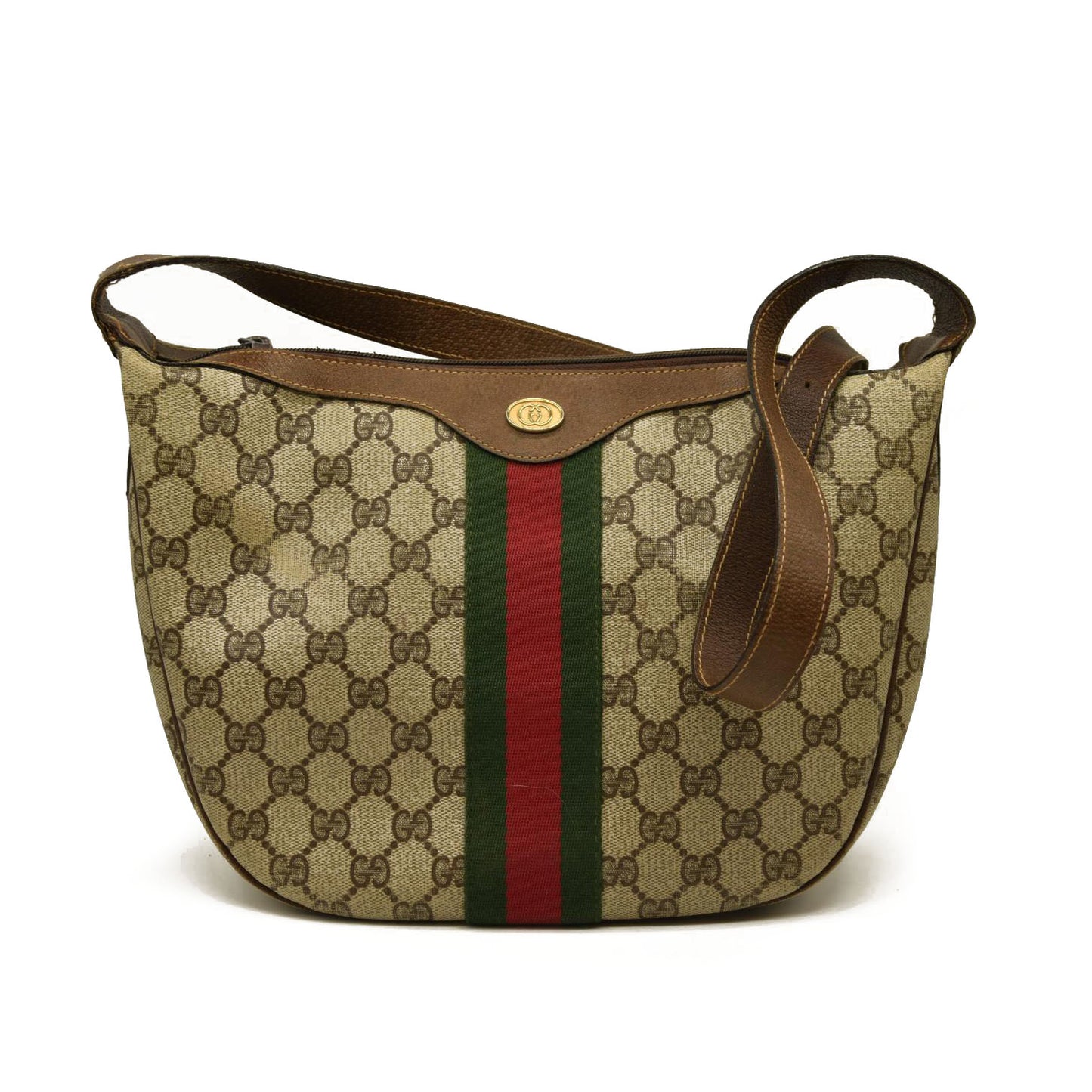 Gucci  GG Supreme Monogram Web Small Ophidia Half Moon Hobo Brown