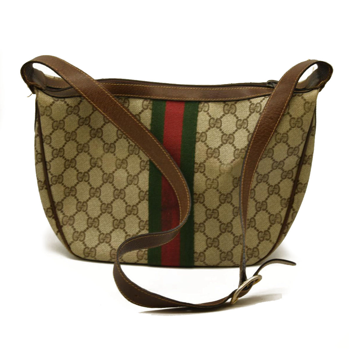 Gucci  GG Supreme Monogram Web Small Ophidia Half Moon Hobo Brown