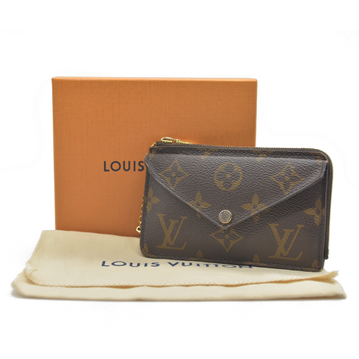 $675 Louis Vuitton  Monogram Recto Verso Card Holder Black RFID Damaged Key Ring