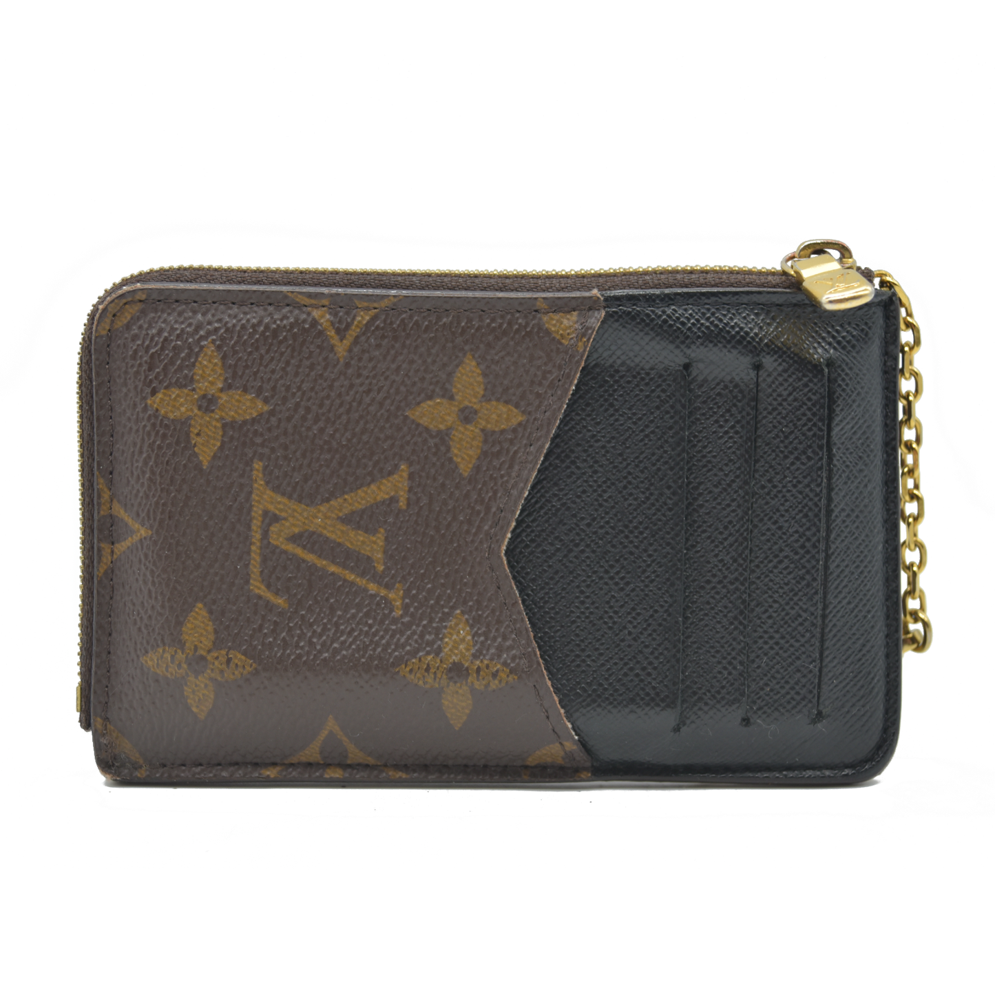 $675 Louis Vuitton  Monogram Recto Verso Card Holder Black RFID Damaged Key Ring