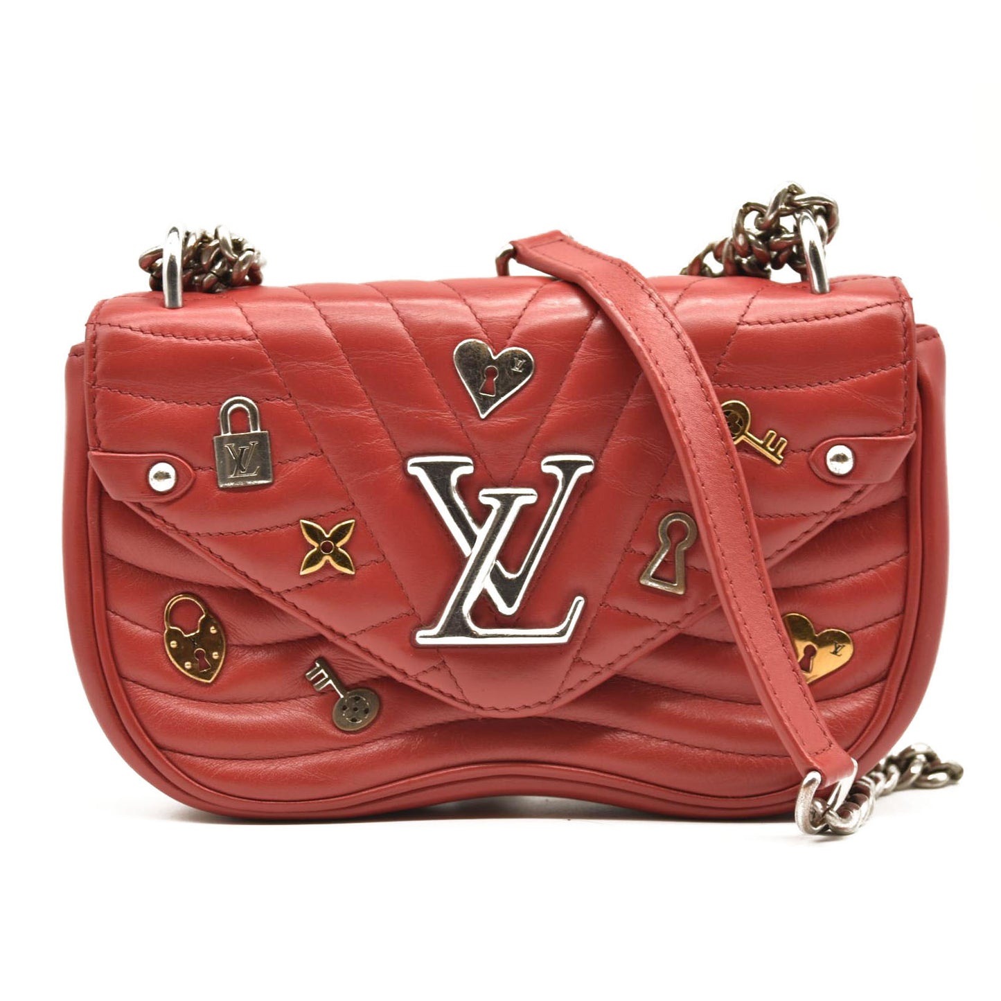 LOUIS VUITTON Calfskin Love Lock New Wave Chain PM Scarlet