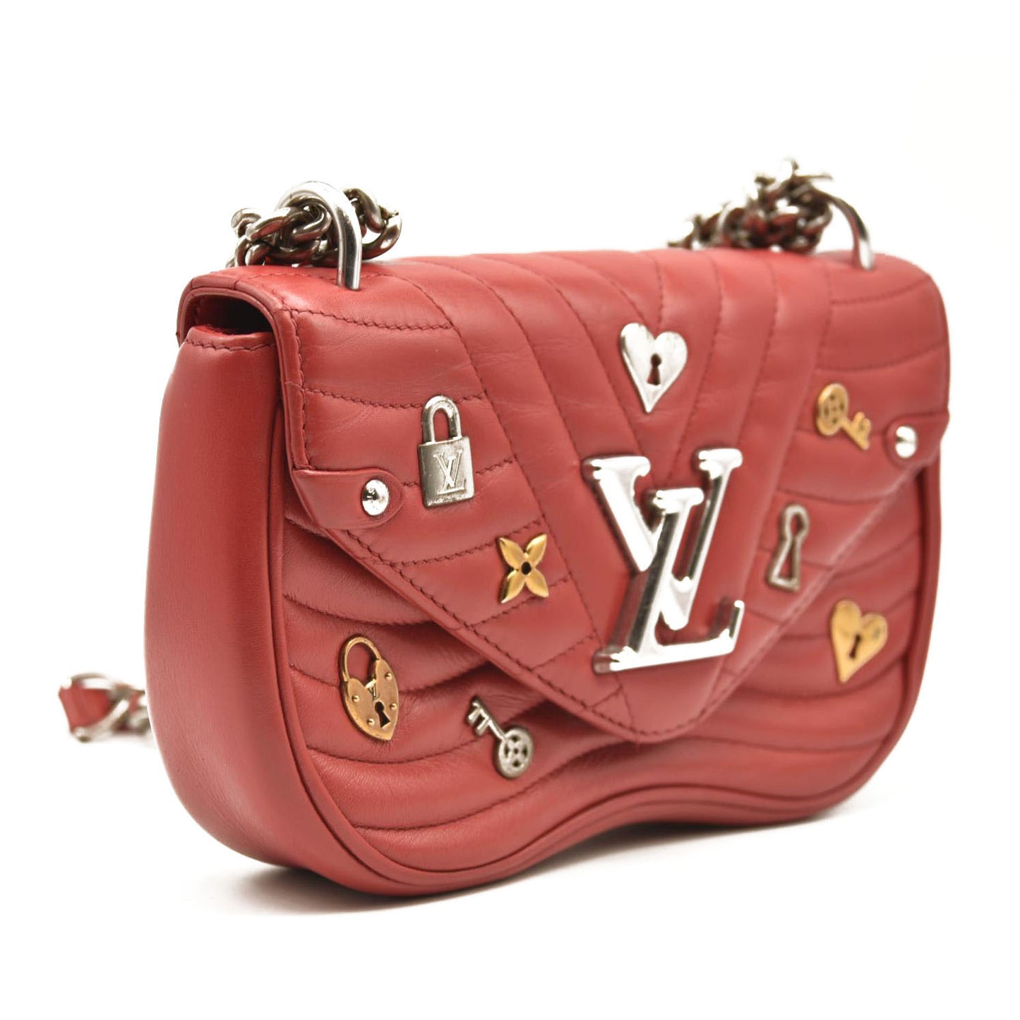 LOUIS VUITTON Calfskin Love Lock New Wave Chain PM Scarlet