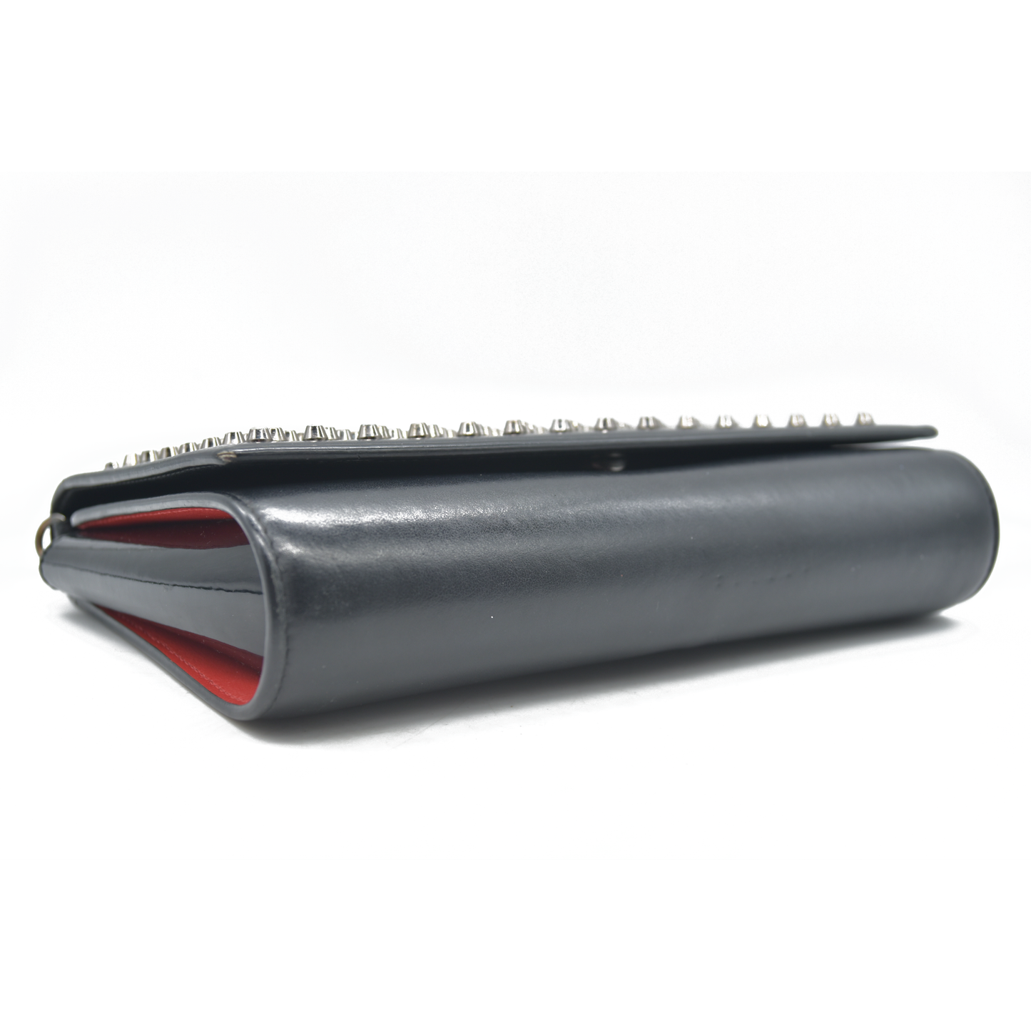 $1490 CHRISTIAN LOUBOUTIN Calfskin Patent Spikes Paloma Clutch Black