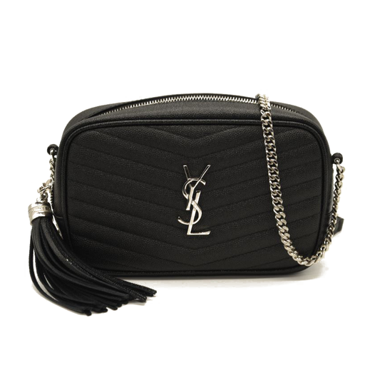 NEW SAINT LAURENT Grain De Poudre Matelasse Monogram Mini Lou Camera Bag Black Silver