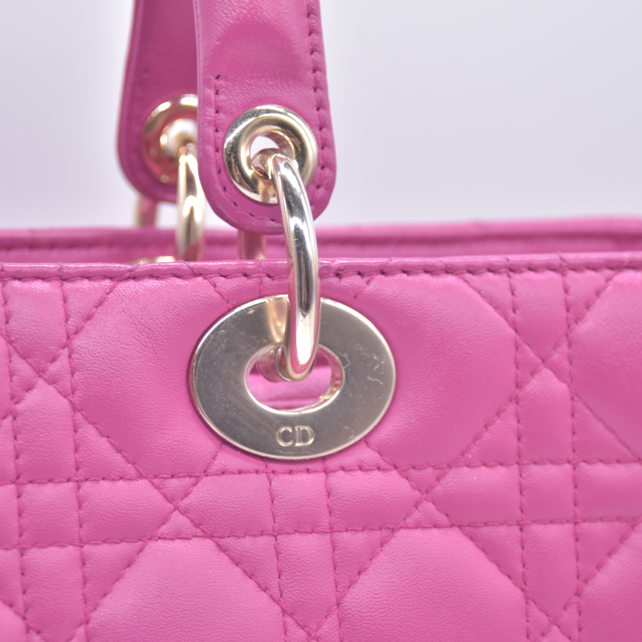 $7000 Christian Dior Lambskin Cannage Large Lady Dior Fuchsia CONSIGNMENT