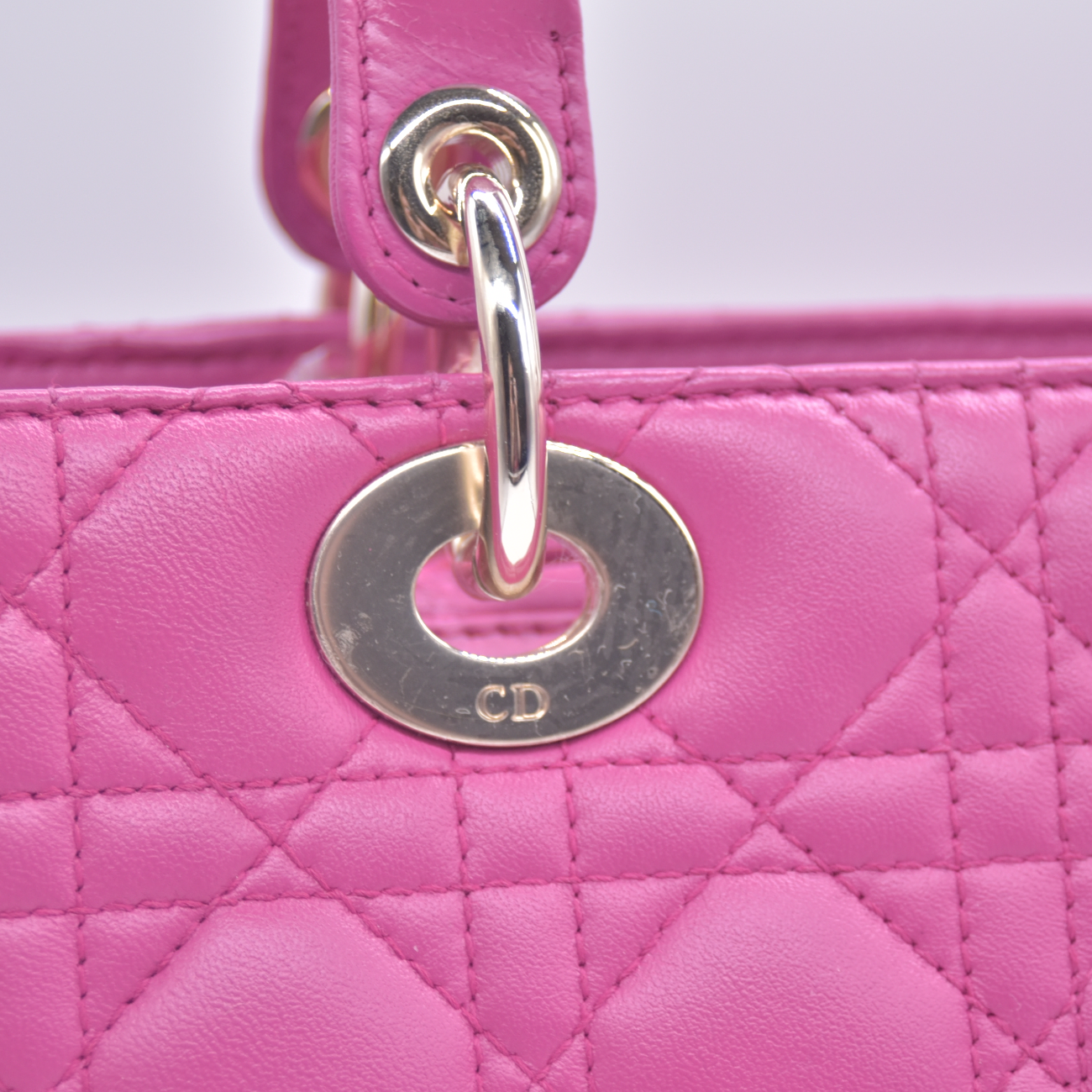 $7000 Christian Dior Lambskin Cannage Large Lady Dior Fuchsia CONSIGNMENT