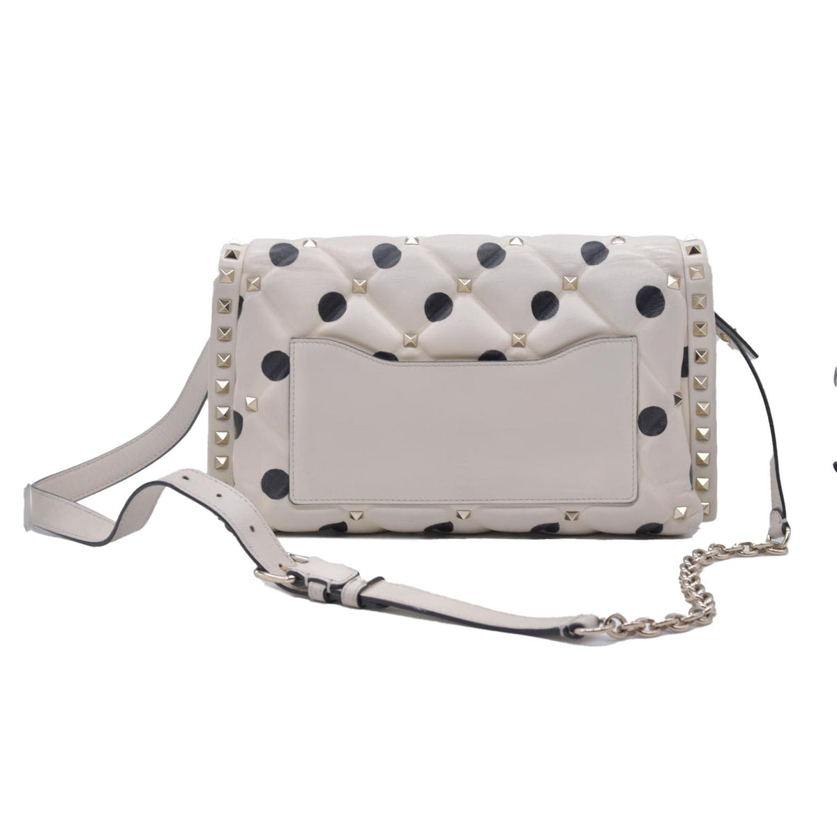 $2675 VALENTINO Lambskin Polka Dot Rockstud Candystud Shoulder Bag Light Ivory CONSIGNMENT 10021273