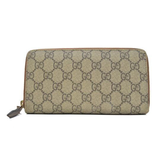 Gucci GG Supreme Monogram Cuoio Toscano Zip Around Wallet Beige Ebony Cuir CONSINGMENT