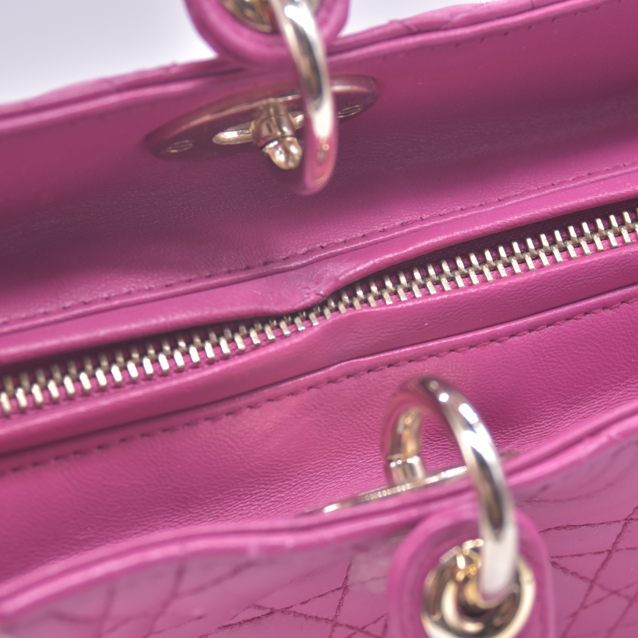 $7000 Christian Dior Lambskin Cannage Large Lady Dior Fuchsia CONSIGNMENT