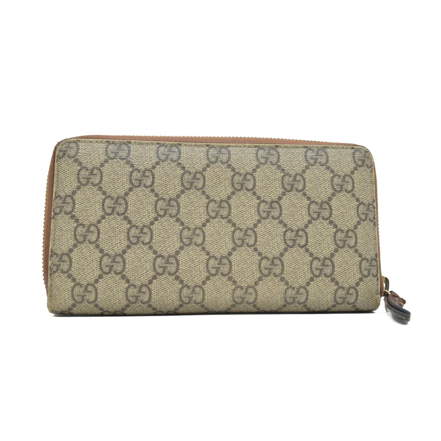 Gucci GG Supreme Monogram Cuoio Toscano Zip Around Wallet Beige Ebony Cuir CONSINGMENT