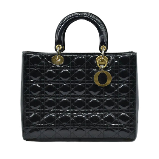 $6460 Christian Dior  Patent Cannage Large Lady Dior Black