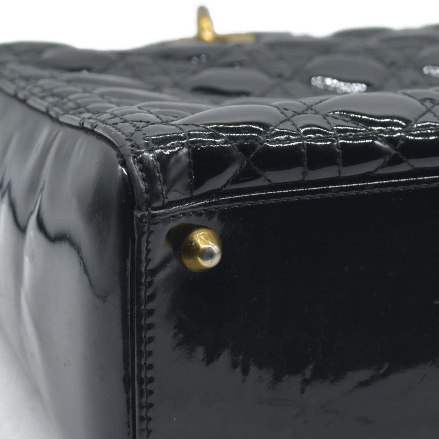 $6460 Christian Dior  Patent Cannage Large Lady Dior Black