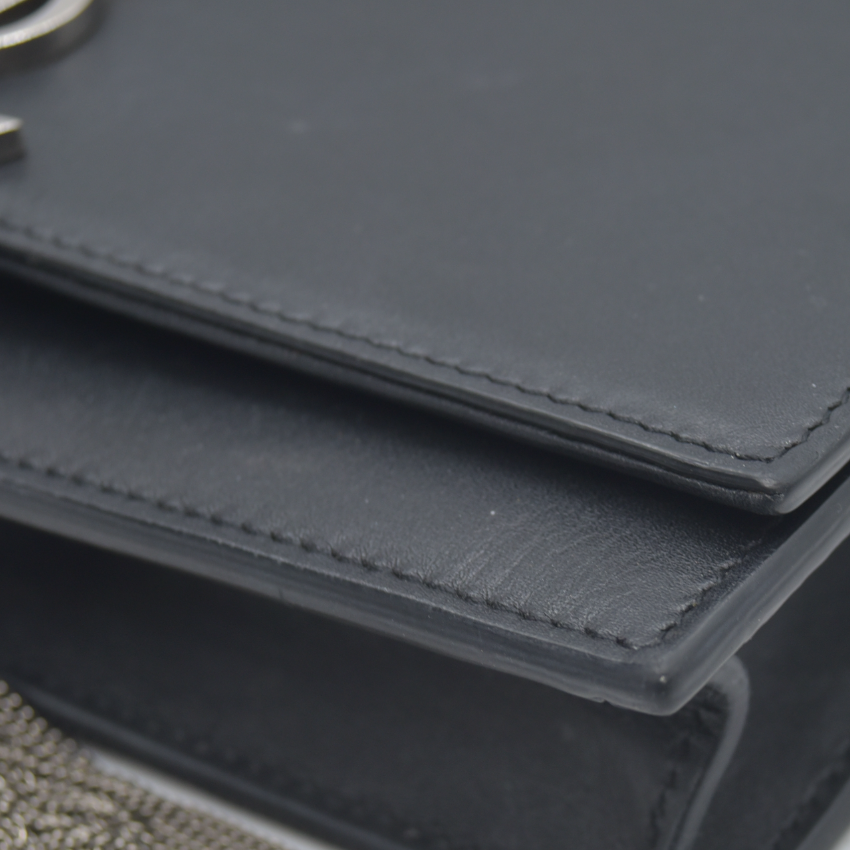 $2100 Saint Laurent Smooth Calfskin Classic Monogram Kate Tassel Chain Wallet Black