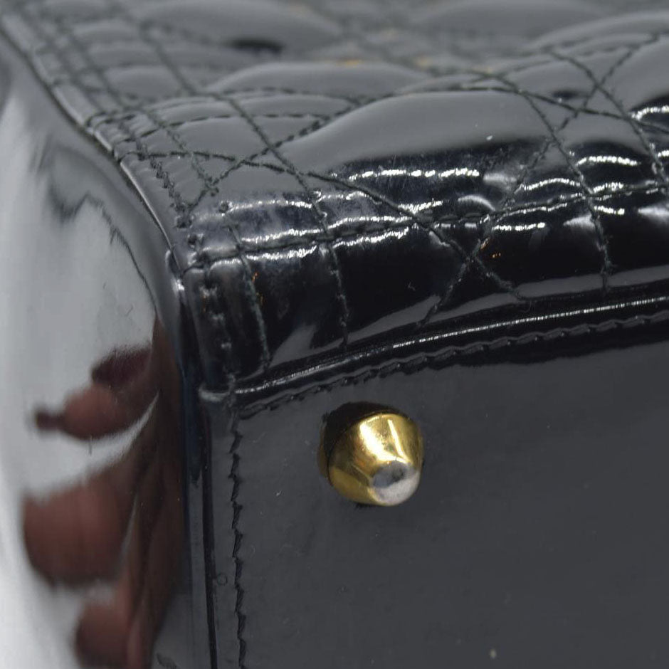 $6460 Christian Dior  Patent Cannage Large Lady Dior Black