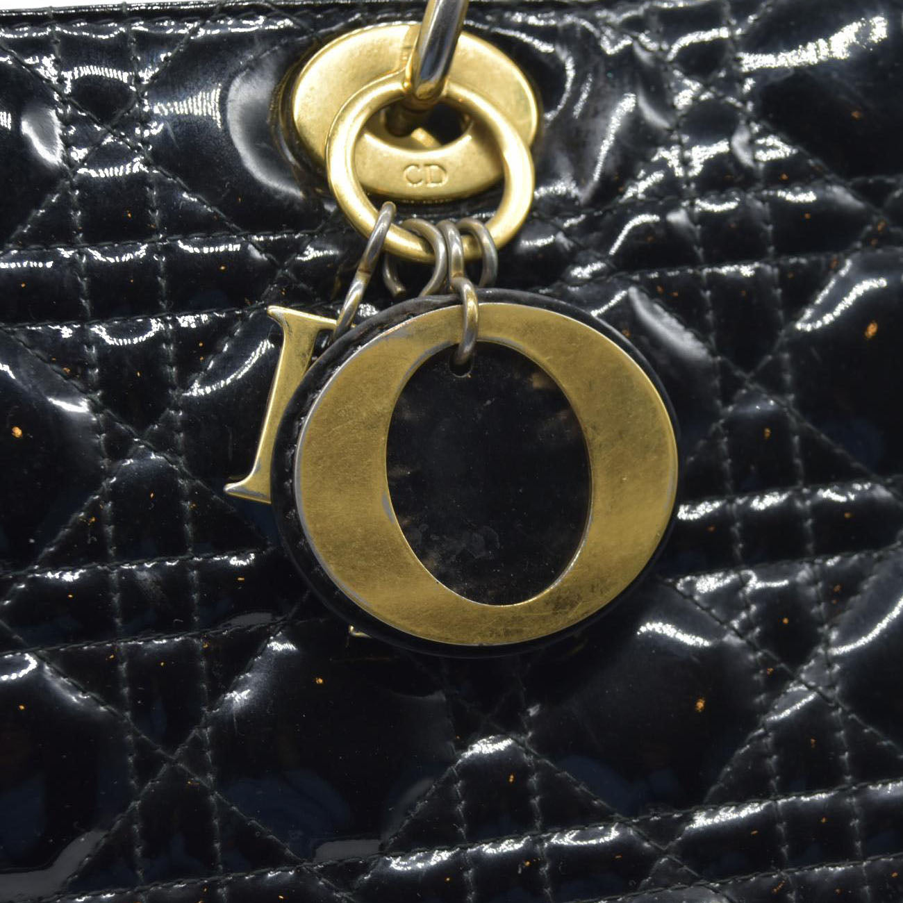 $6460 Christian Dior  Patent Cannage Large Lady Dior Black