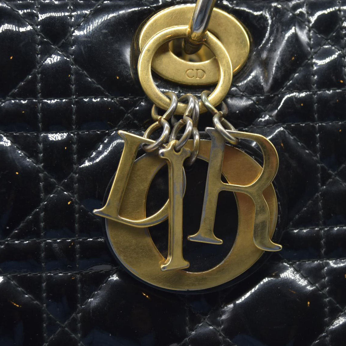 $6460 Christian Dior  Patent Cannage Large Lady Dior Black