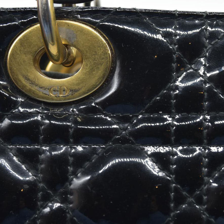 $6460 Christian Dior  Patent Cannage Large Lady Dior Black