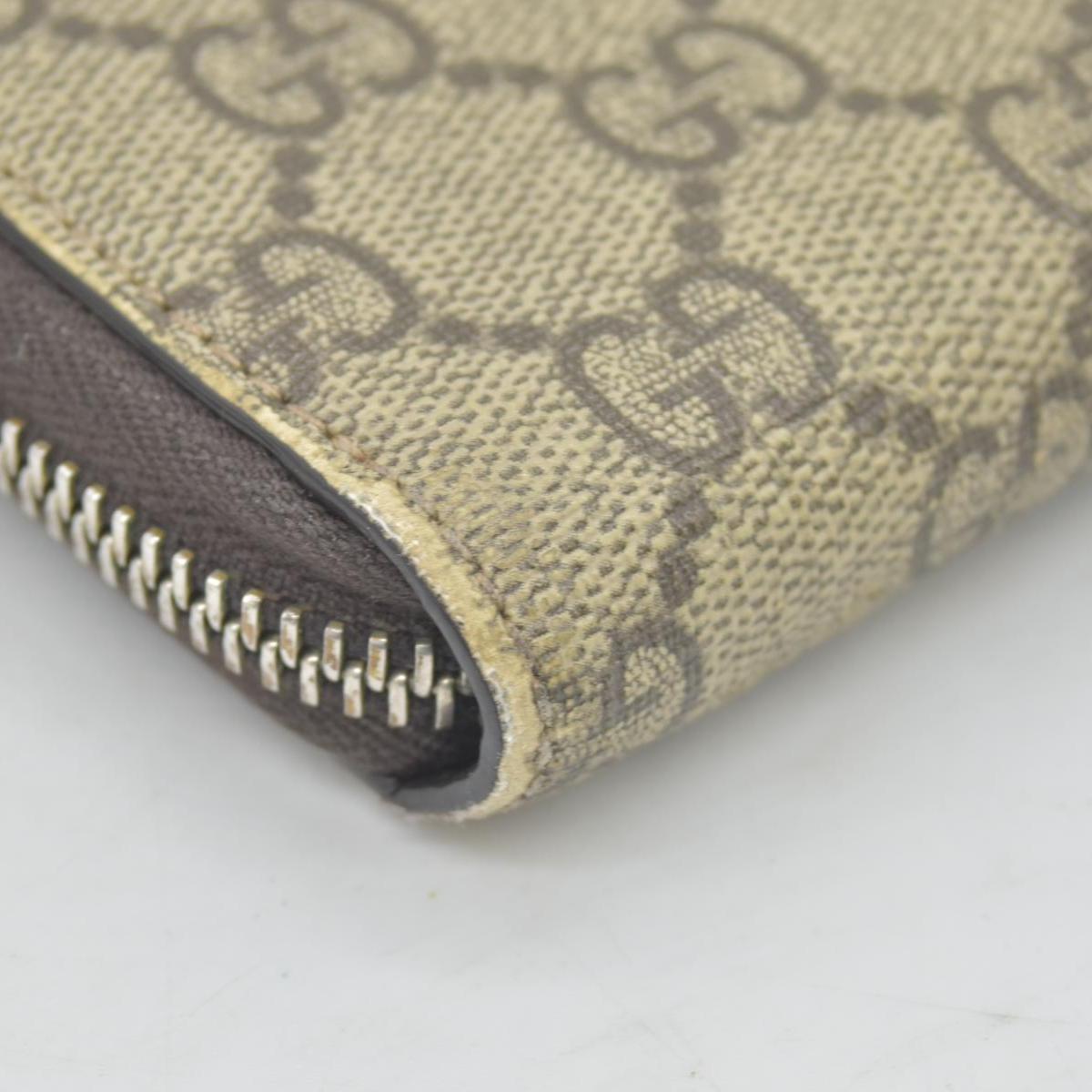 Gucci GG Supreme Monogram Web Bee Zip Around Wallet Beige Cocoa CONSIGNMENT