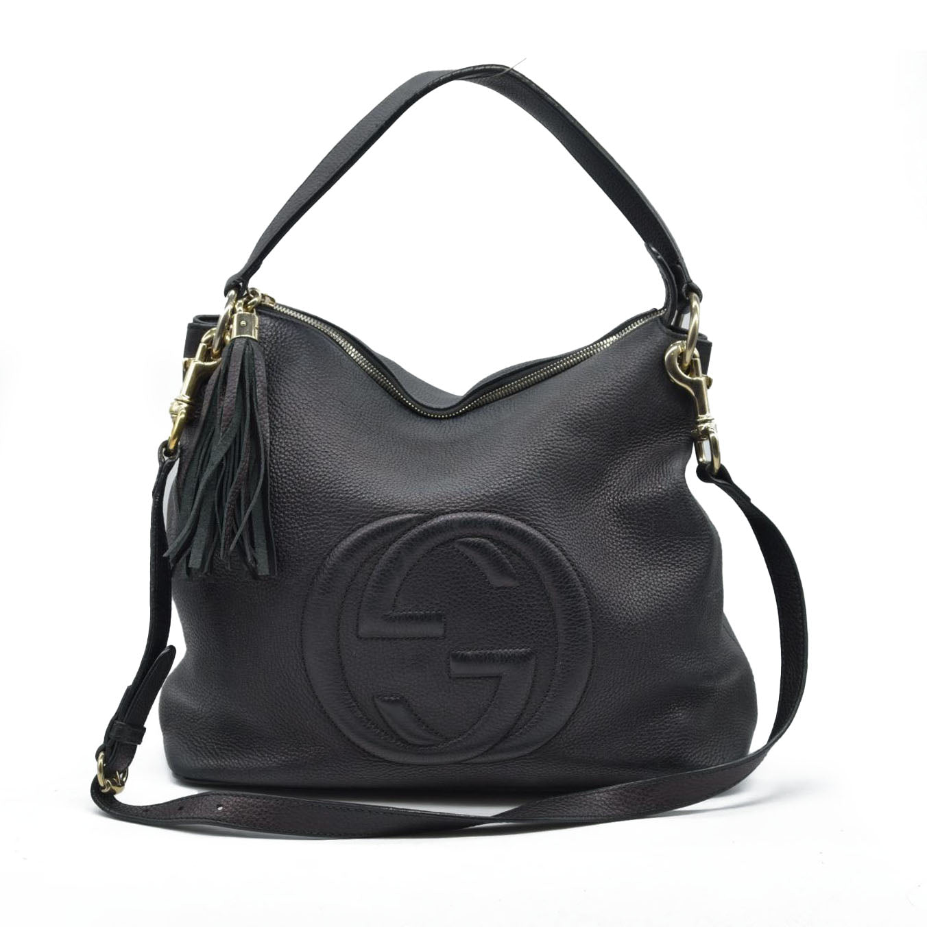 $1980 Gucci Pebbled Calfskin Large Soho Hobo Black GG