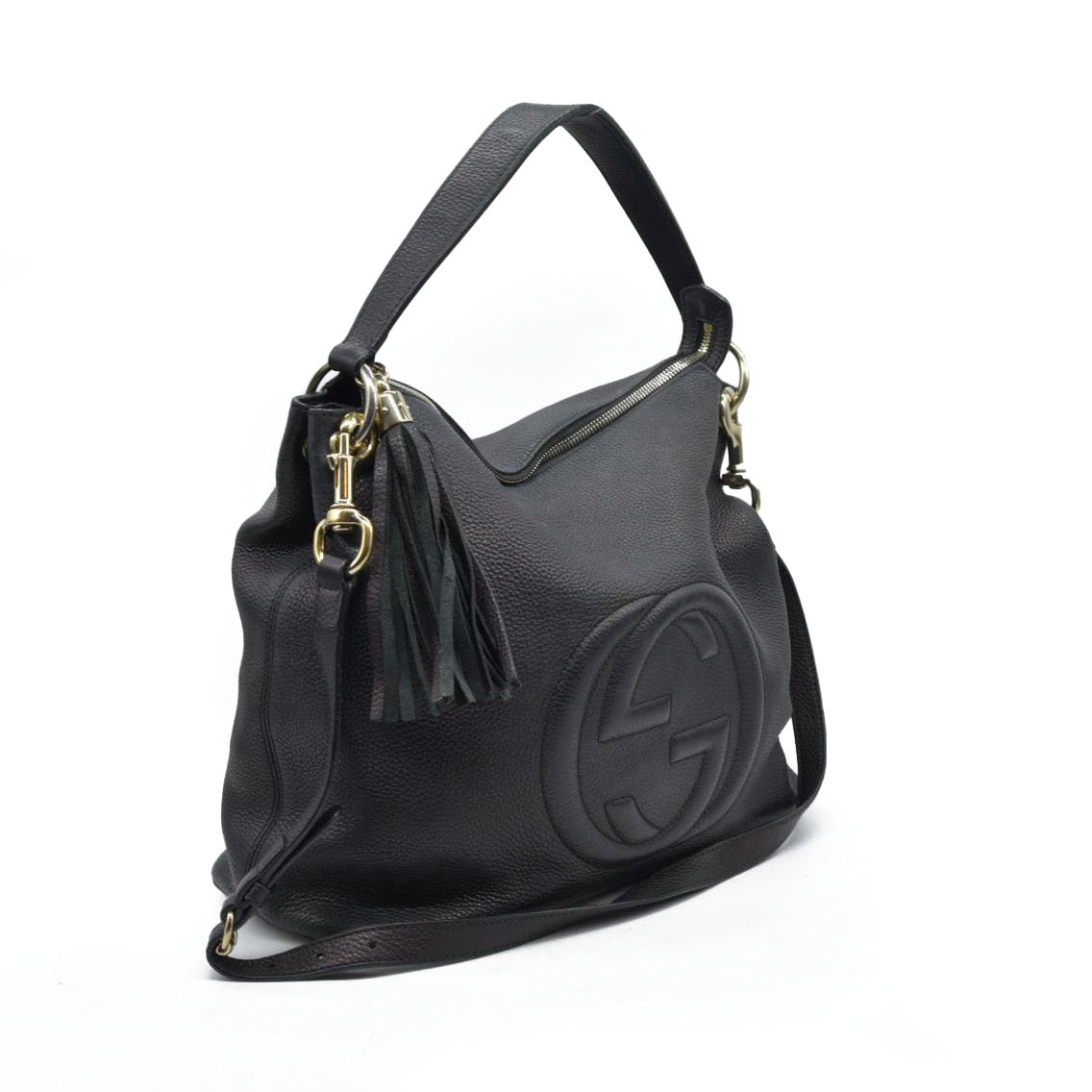 $1980 Gucci Pebbled Calfskin Large Soho Hobo Black GG