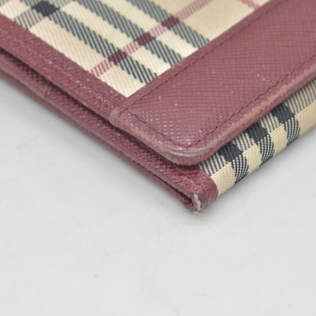 Burberry Beige & Burgundy Canvas Leather Nova Check Long Wallet CONSIGNMENT