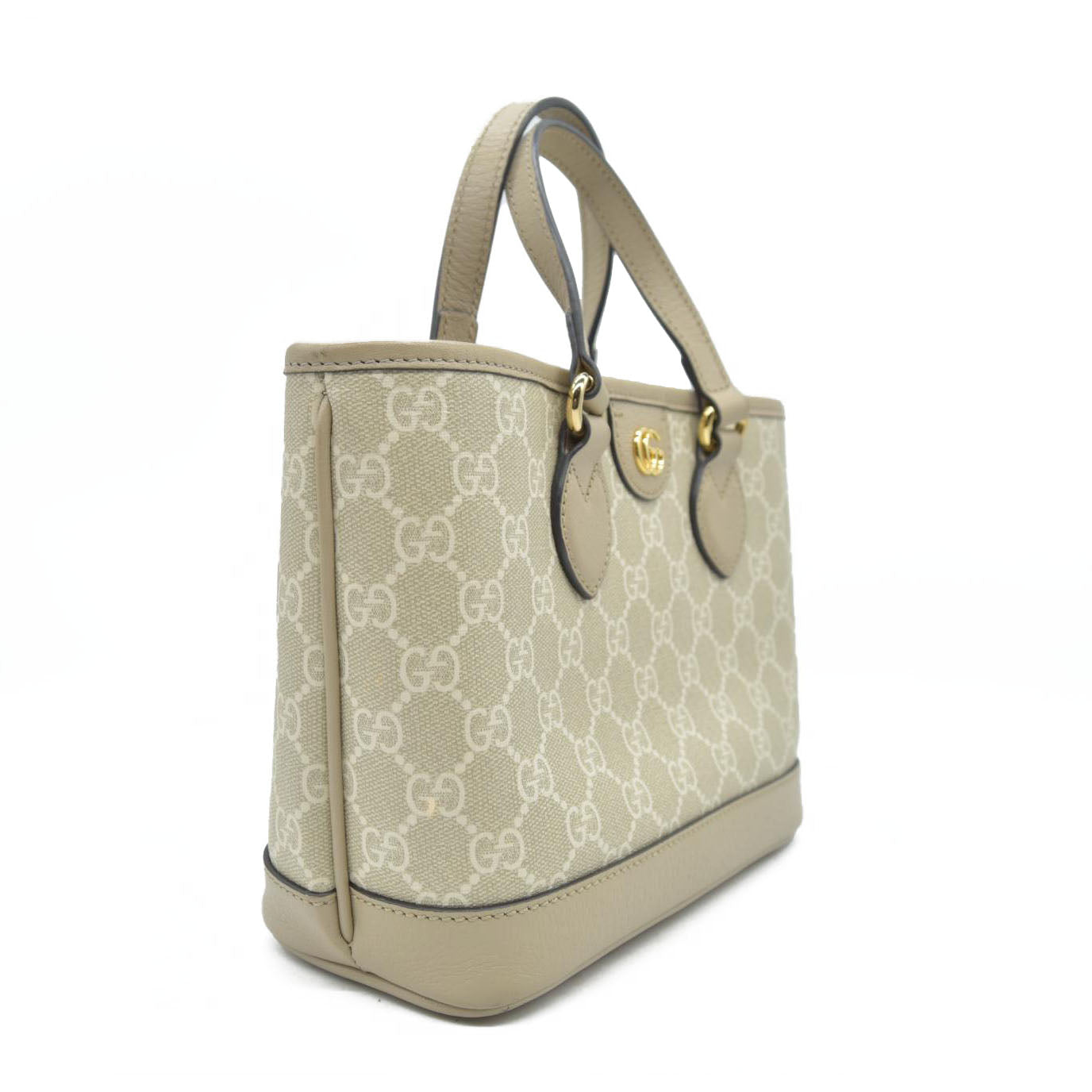 $1900 Gucci GG Supreme Monogram Textured Dollar Calfskin Mini Ophidia Shoulder Tote Bag Bag Beige Mystic White Oatmeal