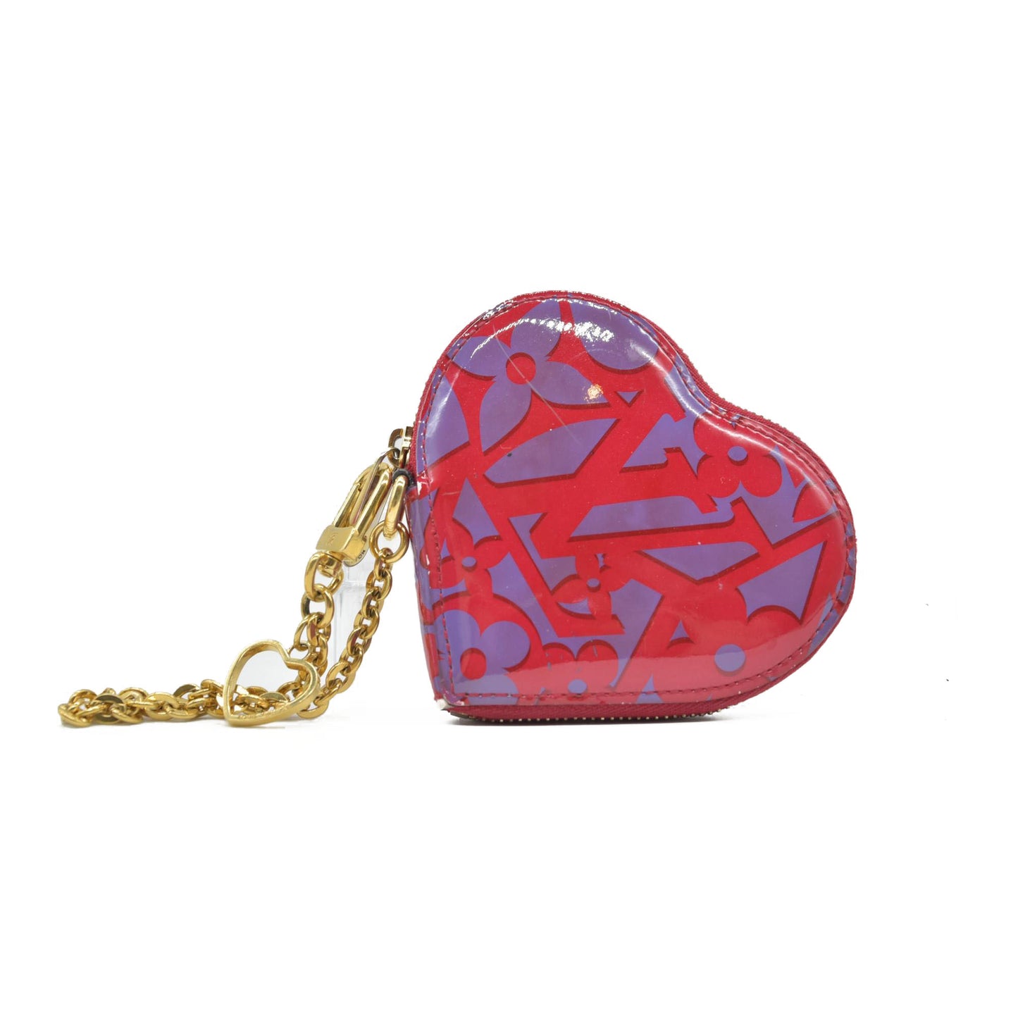 $575 Louis Vuitton Rose Indian Sweet Monogram Vernis Heart Coin Purse CONSIGNMENT