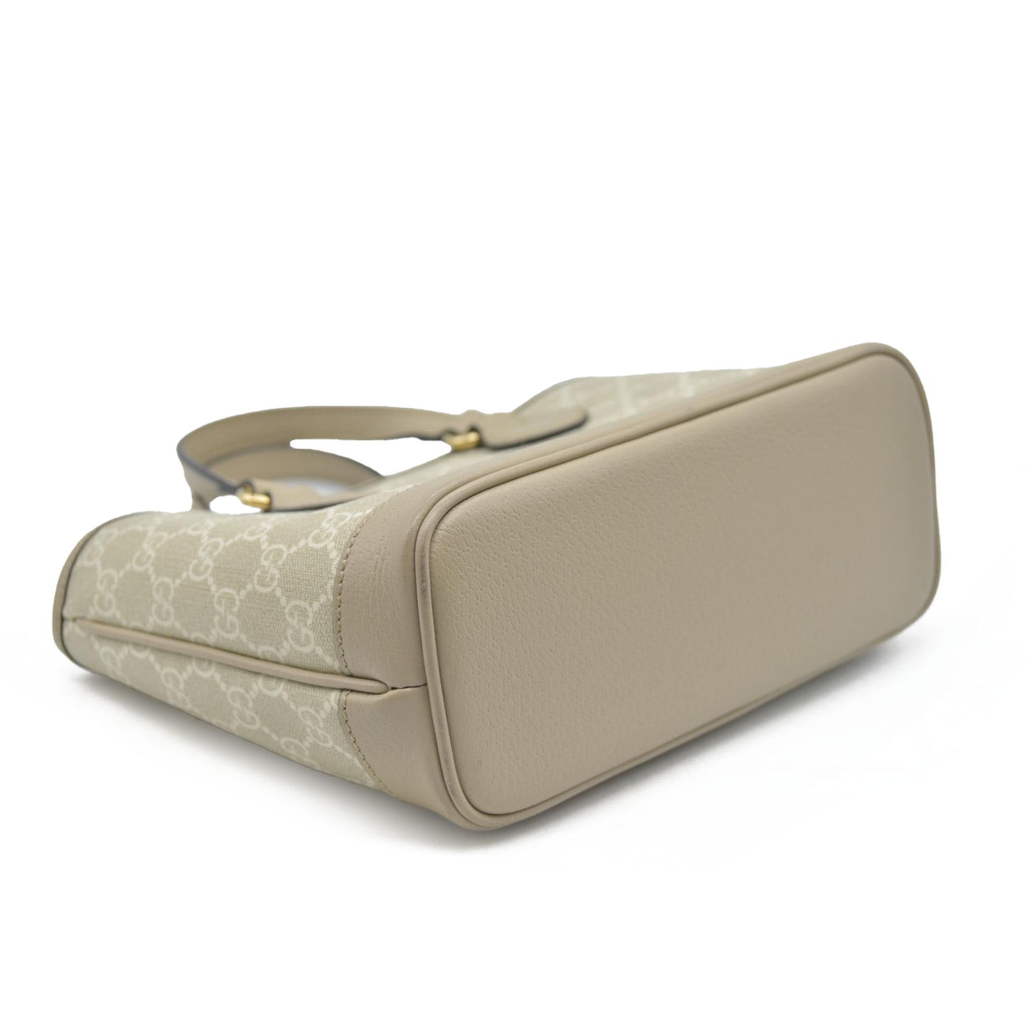 $1900 Gucci GG Supreme Monogram Textured Dollar Calfskin Mini Ophidia Shoulder Tote Bag Bag Beige Mystic White Oatmeal