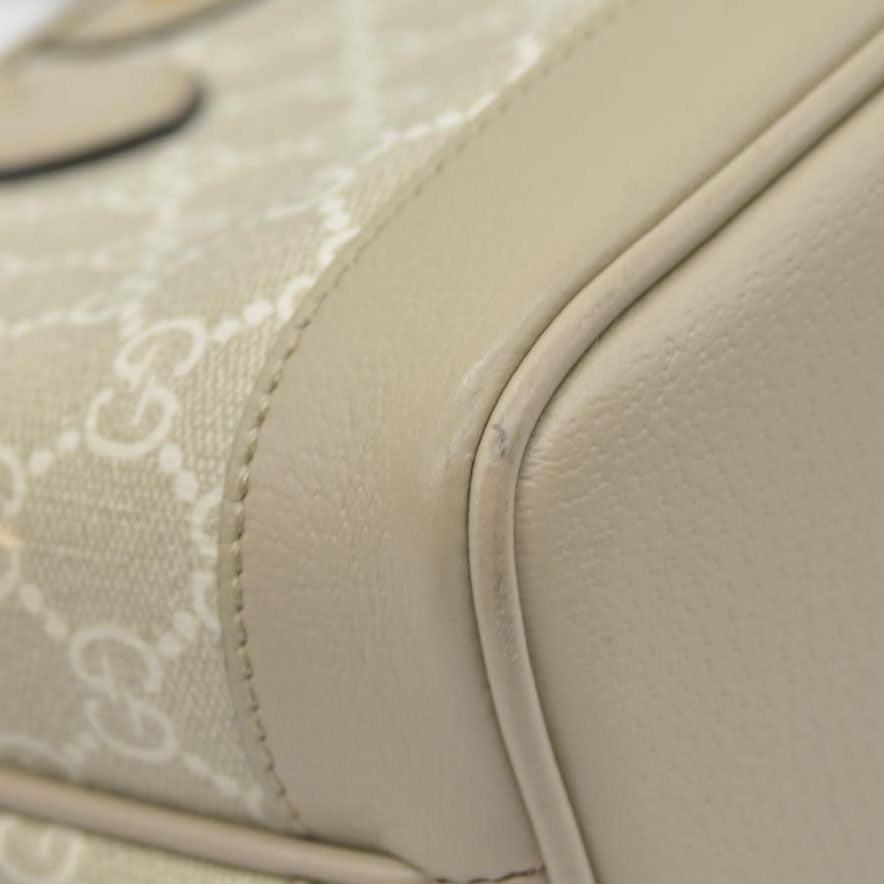 $1900 Gucci GG Supreme Monogram Textured Dollar Calfskin Mini Ophidia Shoulder Tote Bag Bag Beige Mystic White Oatmeal