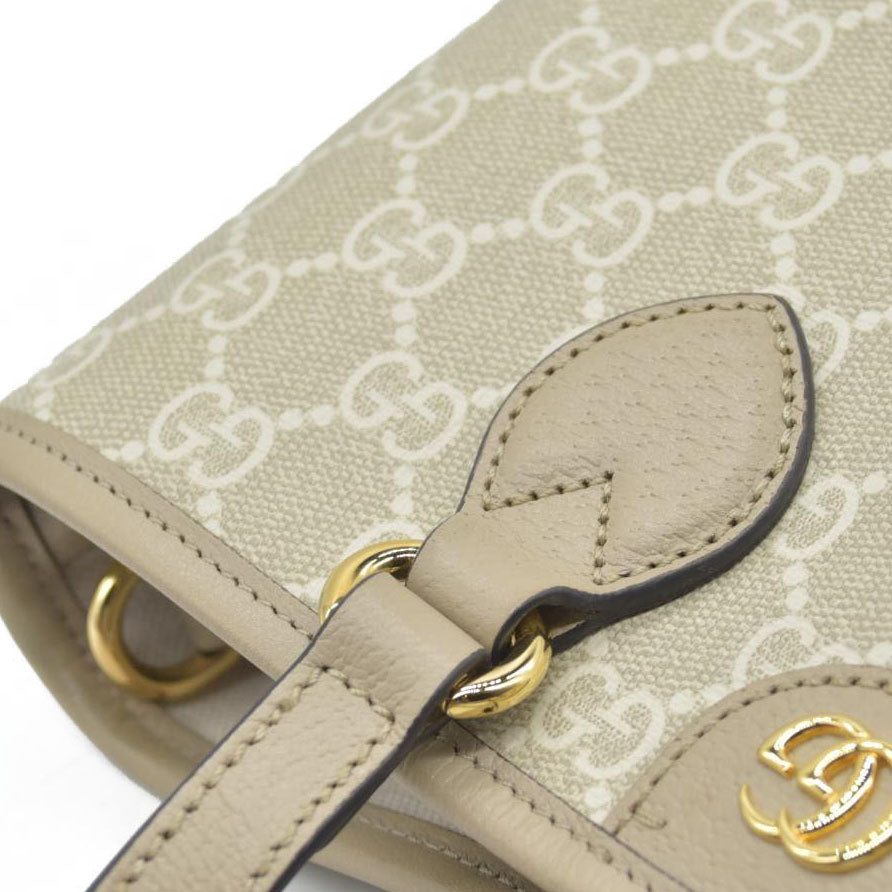 $1900 Gucci GG Supreme Monogram Textured Dollar Calfskin Mini Ophidia Shoulder Tote Bag Bag Beige Mystic White Oatmeal