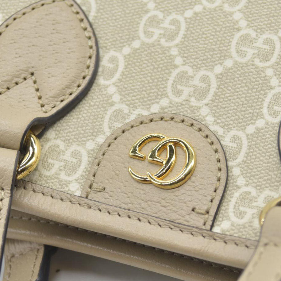 $1900 Gucci GG Supreme Monogram Textured Dollar Calfskin Mini Ophidia Shoulder Tote Bag Bag Beige Mystic White Oatmeal
