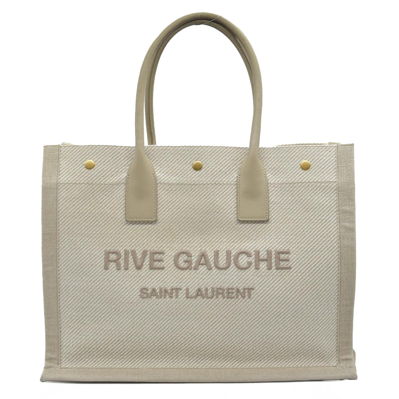 $2000 SAINT LAURENT Linen Calfskin Small Rive Gauche Tote Beige Sea Salt