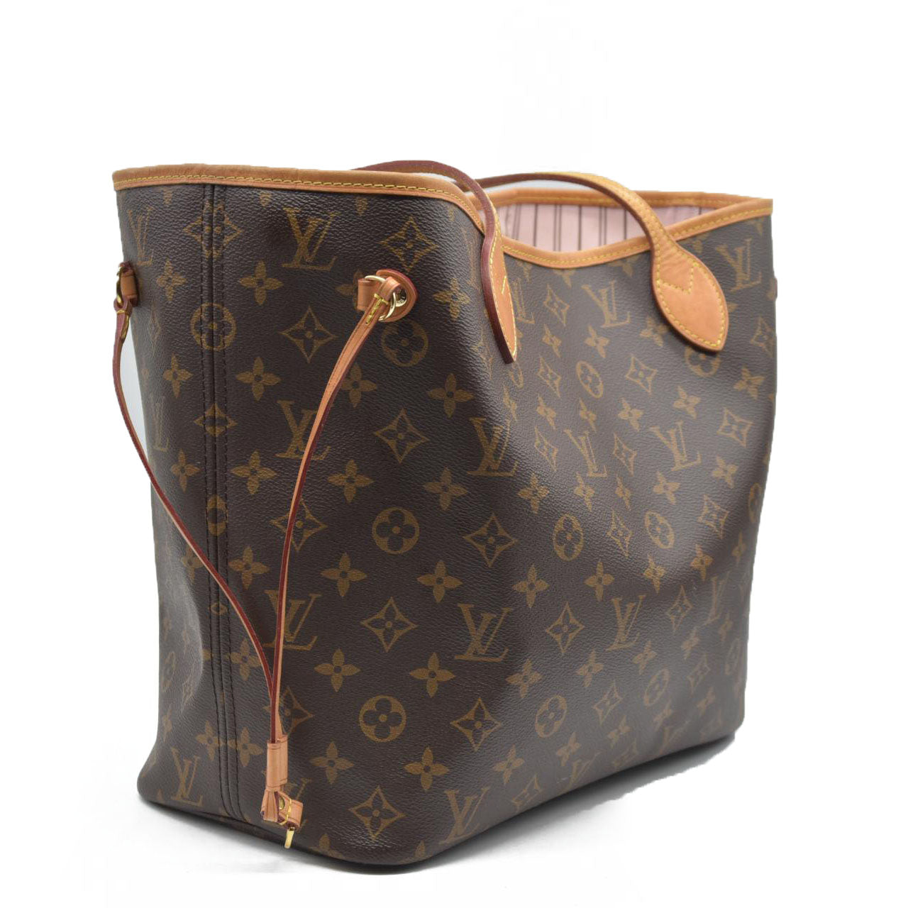 $2170 Louis Vuitton Neverfull MM Monogram Rose Ballerine