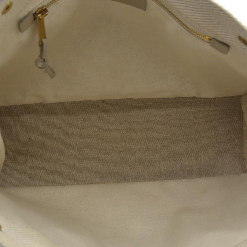 $2000 SAINT LAURENT Linen Calfskin Small Rive Gauche Tote Beige Sea Salt
