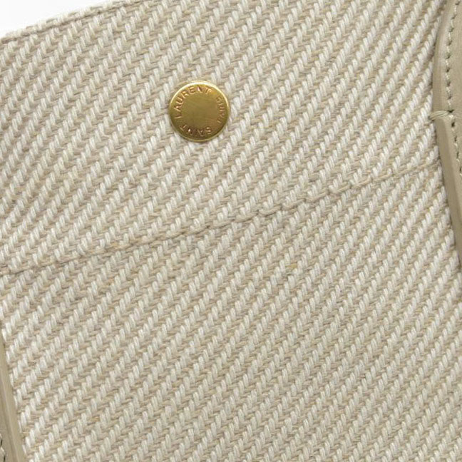 $2000 SAINT LAURENT Linen Calfskin Small Rive Gauche Tote Beige Sea Salt