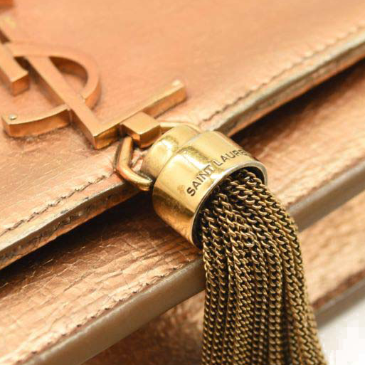 Saint Laurent Metallic Crackled Calfskin Kate Monogram Tassel Chain Wallet Gold