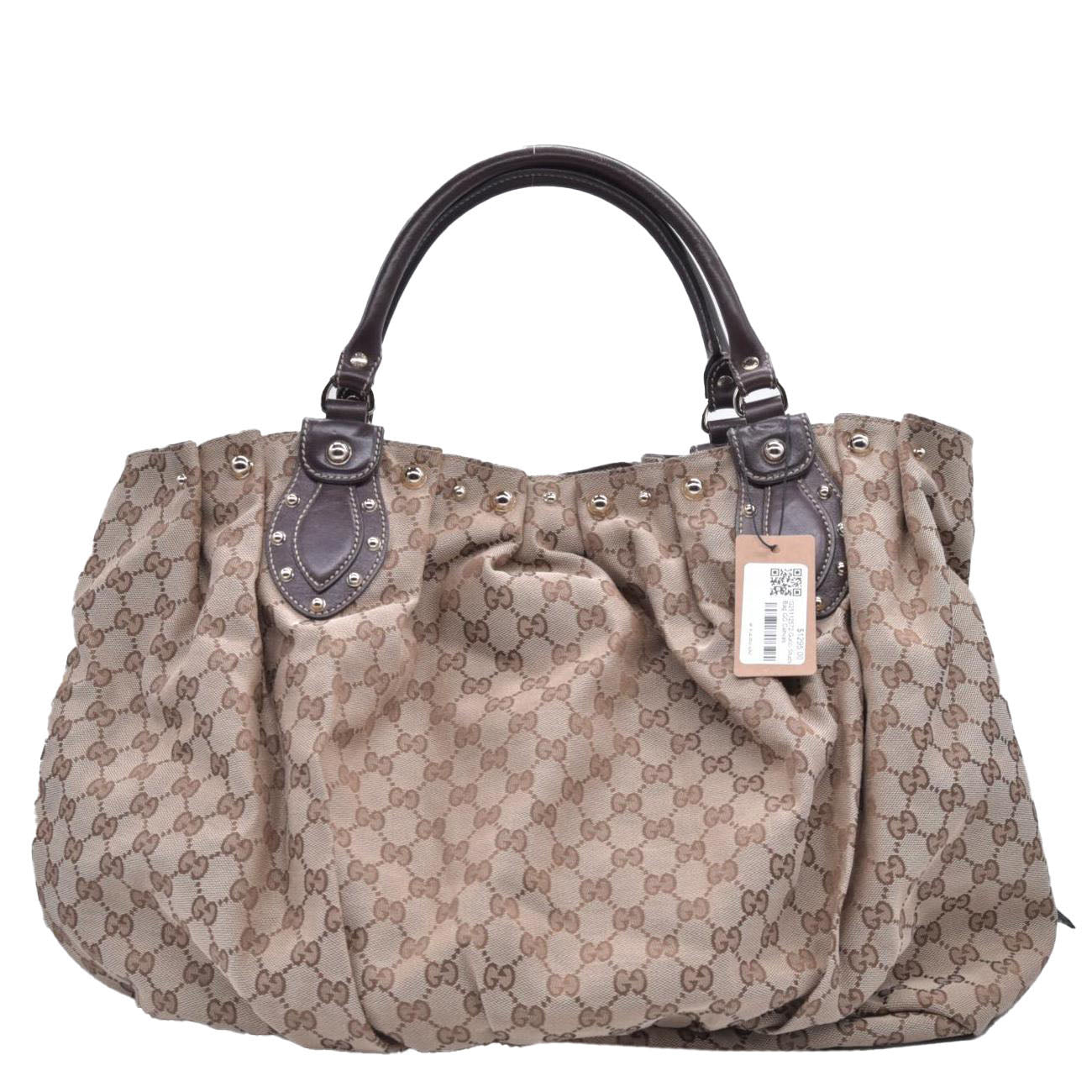 $1595 Gucci Monogram Studded Medium Pelham Shoulder Bag Dark Brown CONSIGNMENT