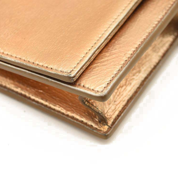 Saint Laurent Metallic Crackled Calfskin Kate Monogram Tassel Chain Wallet Gold