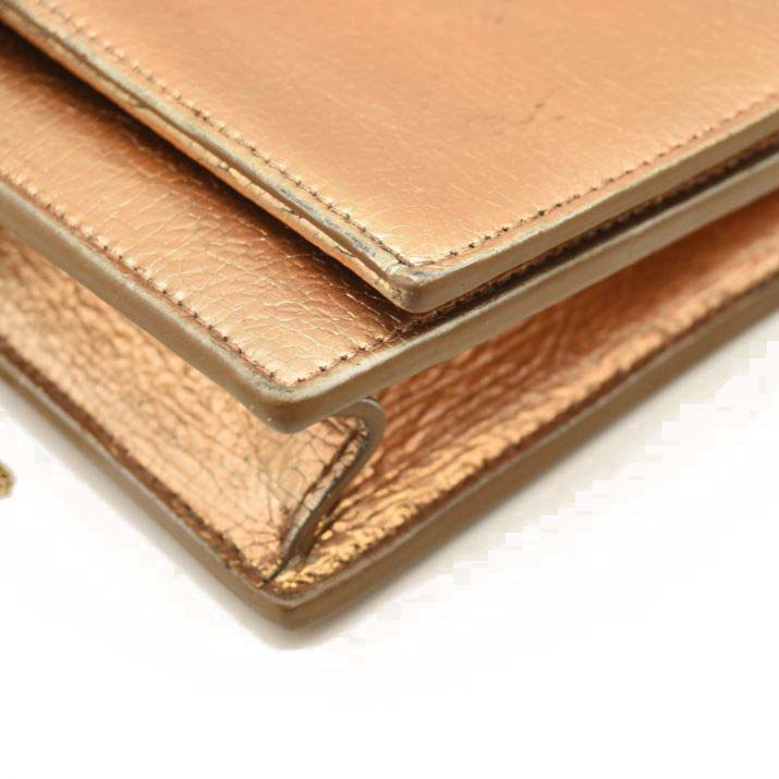 Saint Laurent Metallic Crackled Calfskin Kate Monogram Tassel Chain Wallet Gold