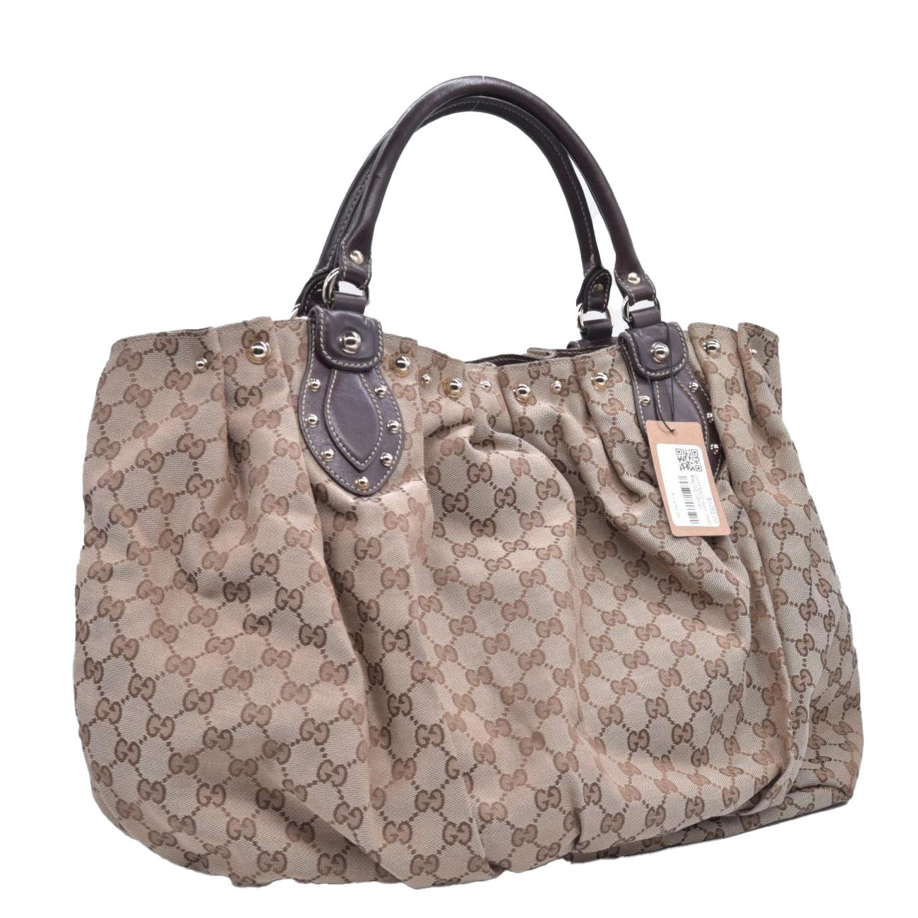$1595 Gucci Monogram Studded Medium Pelham Shoulder Bag Dark Brown CONSIGNMENT