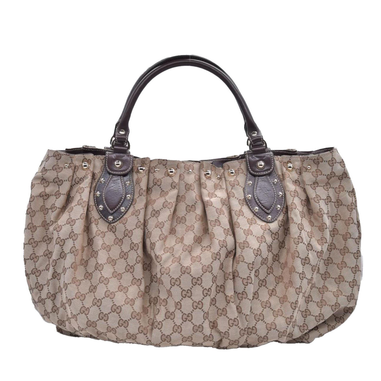 $1595 Gucci Monogram Studded Medium Pelham Shoulder Bag Dark Brown CONSIGNMENT