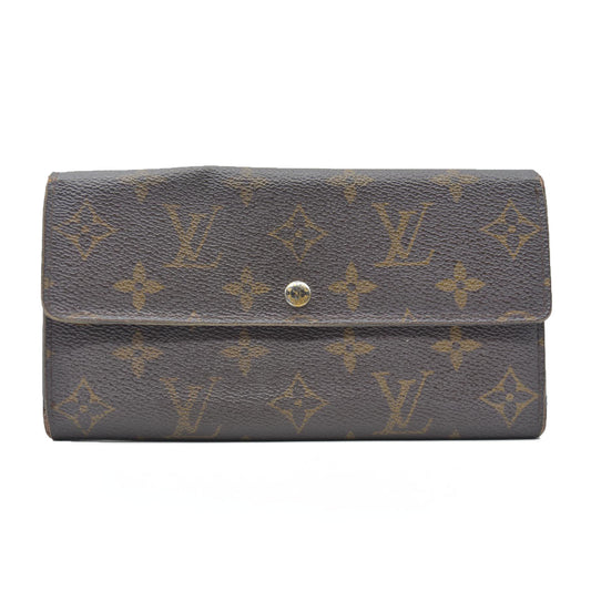 AUCTION $725 Louis Vuitton Monogram Portefeiulle Sarah Long Bifold Wallet Brown MI0096