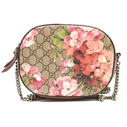 $1190 GUCCI GG Supreme Monogram Blooms Mini Chain Shoulder Bag Beige Multicolor Dry Rose