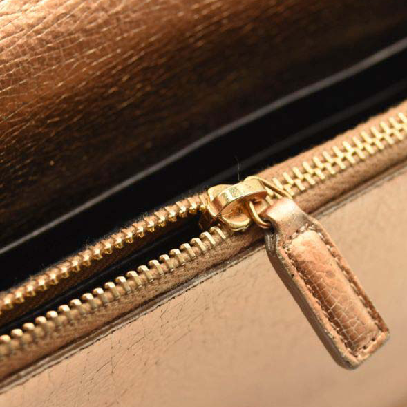 Saint Laurent Metallic Crackled Calfskin Kate Monogram Tassel Chain Wallet Gold