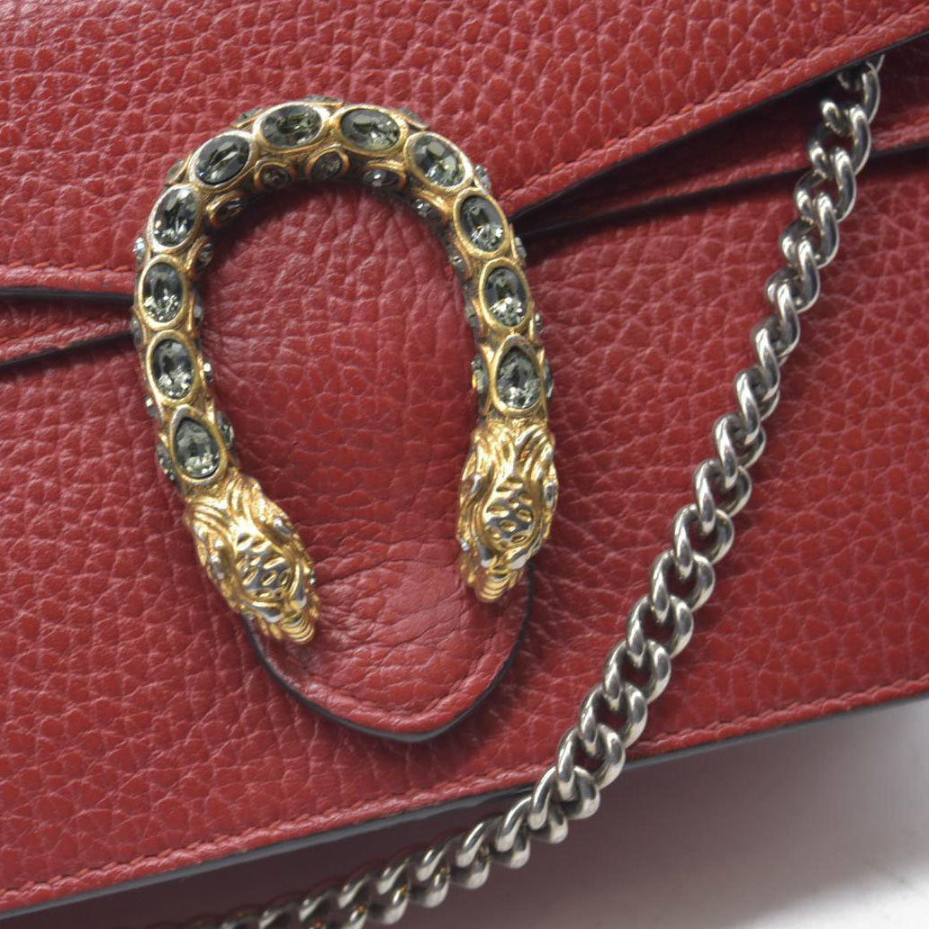 Gucci Dollar Calfskin Swarovski Crystal Small Dionysus Shoulder Bag Hibiscus Red