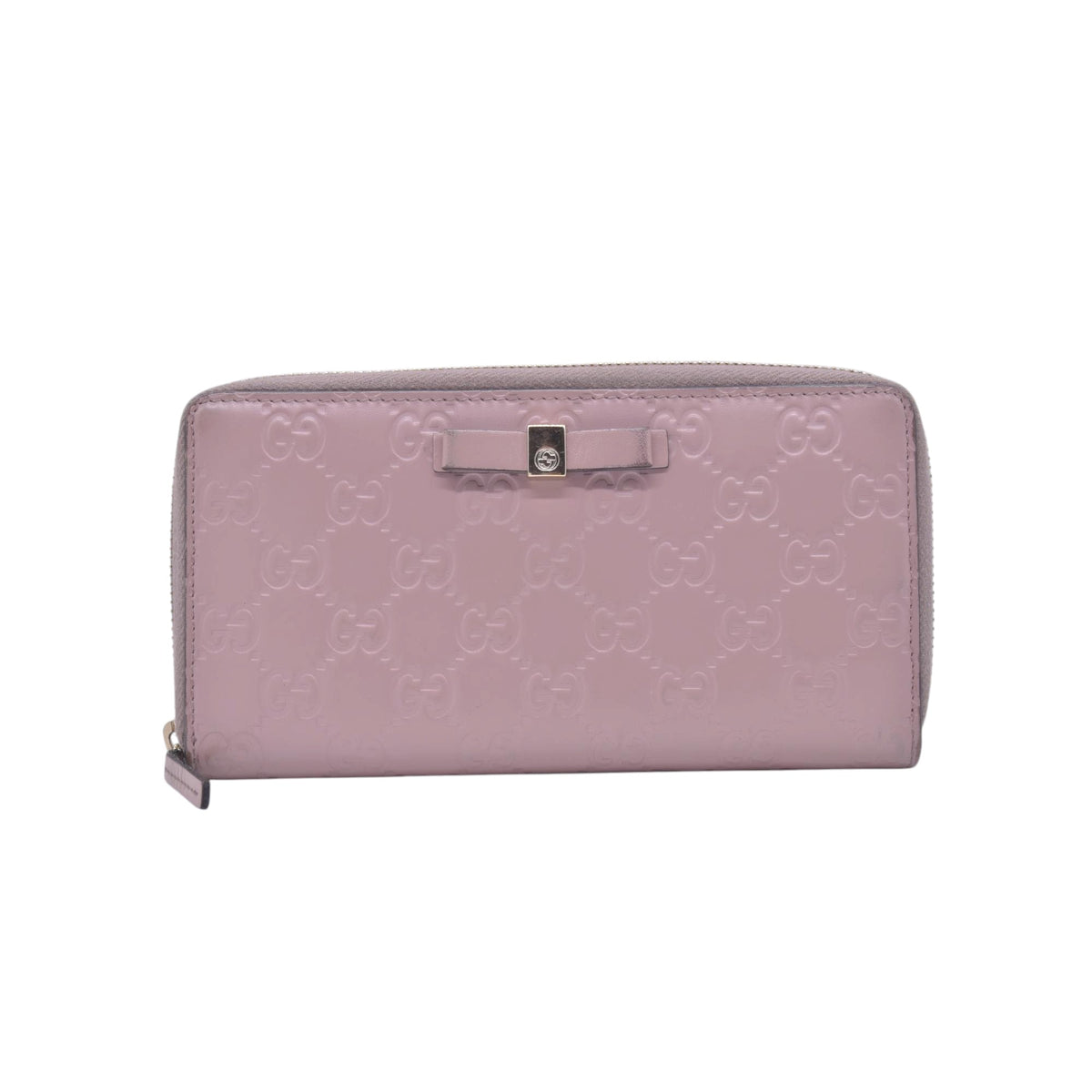 $730 Gucci Guccissima Bow Zip Around Wallet CONSIGNMENT 10021229