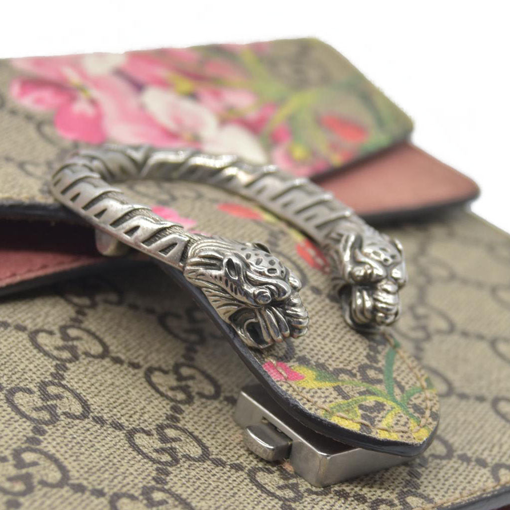 $1200 Gucci GG Supreme Monogram Blooms Mini Dionysus Shoulder Bag Beige Multicolor Dry Rose